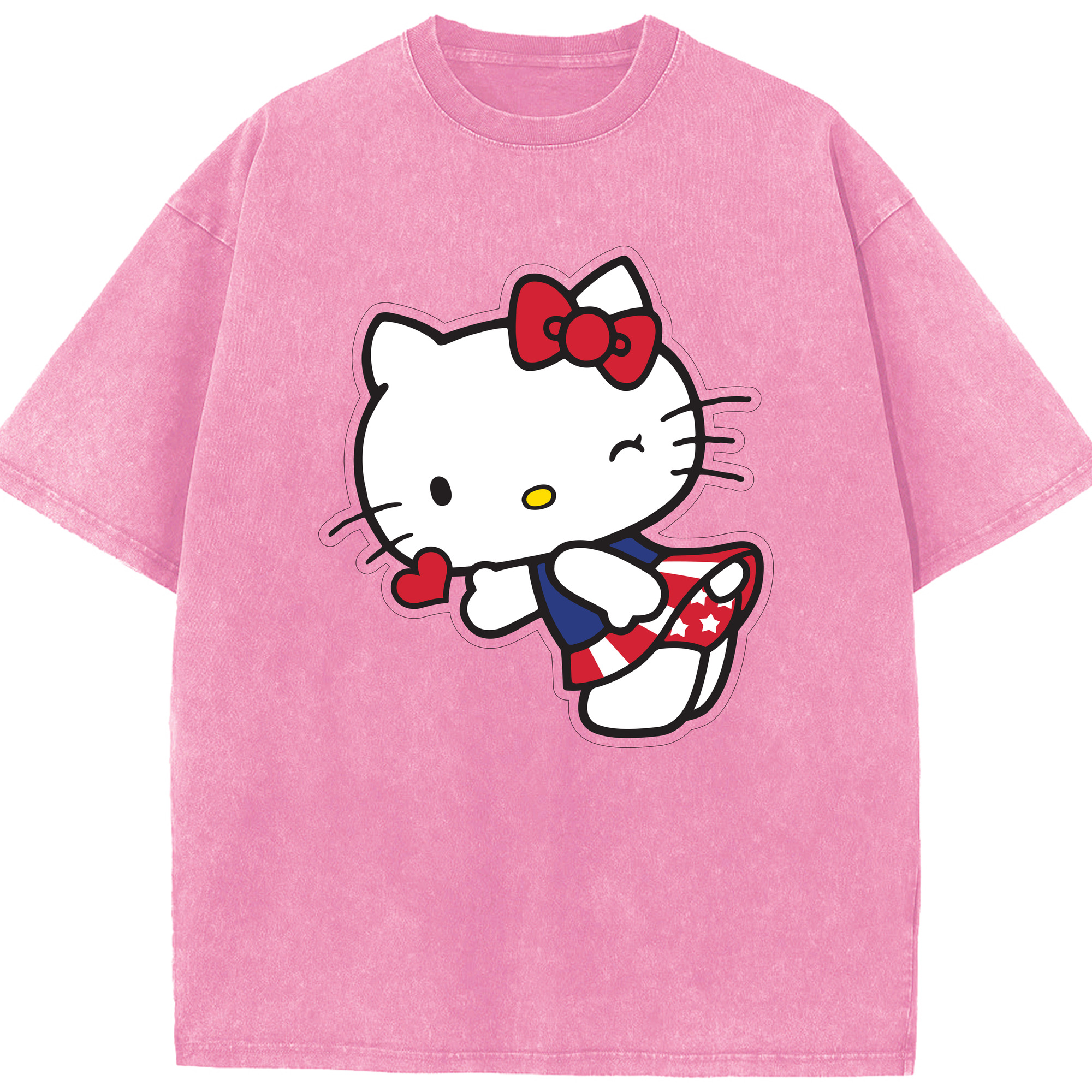 （画像用） Hello Kitty ハローキティ 綿100% ヴィンテージ風 半袖Tシャツ（フロントプリント）